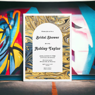 Invitation Fête des mariées Abstraite Black Melted Gold moder