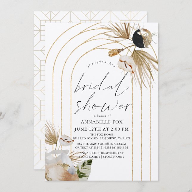 Invitation Fête des mariées Abstraite Boho Gold Arches (Devant / Derrière)