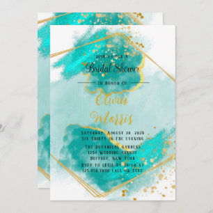 Invitation Fête des mariées Agate Turquoise et Gold Geometric