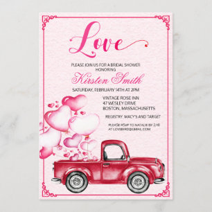 Invitation Fête des mariées Amour Coeur Camion Ballons Invita