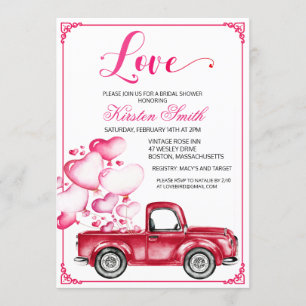 Invitation Fête des mariées Amour Coeur Camion Ballons Invita