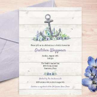 Invitation Fête des mariées Ancre florale marine