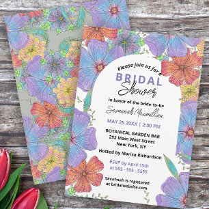 Invitation Fête des mariées animée de floraison de Boho viole