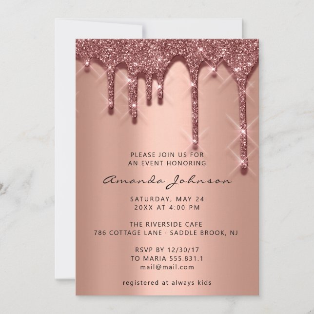 Invitation Fête des mariées Anniversaire 16ème 3D Rose Gold (Devant)