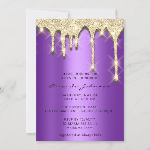 Invitation Fête des mariées Anniversaire 16ème Gold 3D violet