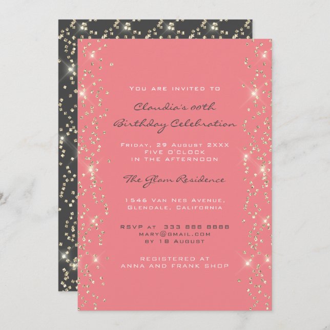 Invitation Fête des mariées Anniversaire Coral Confetti gris  (Devant / Derrière)