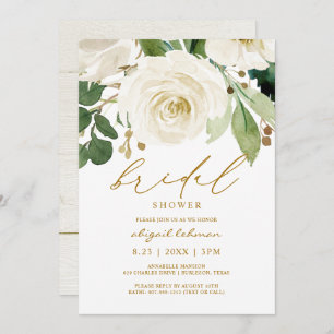 Invitation Fête des mariées Aquarelle Florale Blanc Vert 2