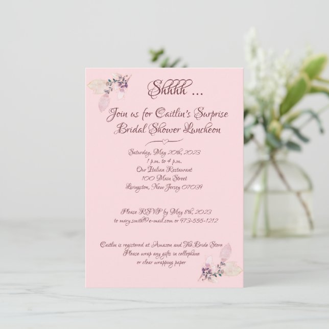 Invitation Fête des mariées, Aquarelle rose pastel (Debout devant)