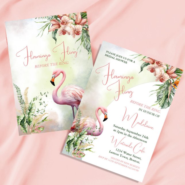 Invitation Fête des mariées Aquarelle Tropicale Flamant rose  (Créateur téléchargé)