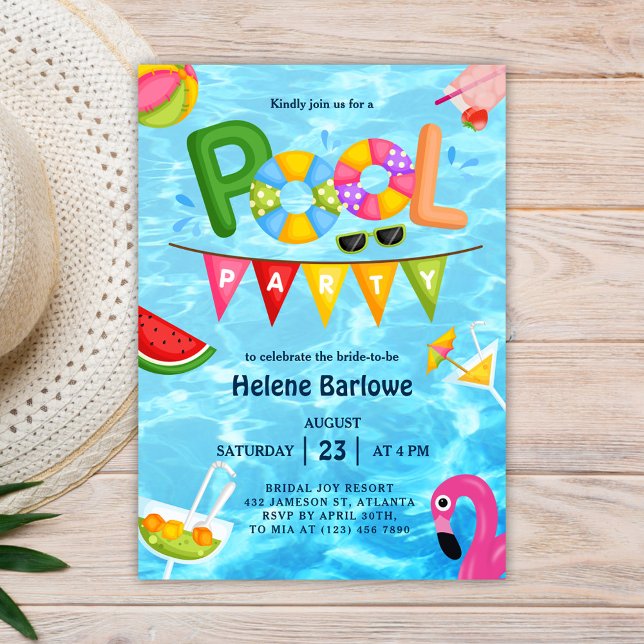 Invitation Fête des mariées aquatique d'été pour la fête de l (Pool Party Summer Water Bridal Shower Invitation)