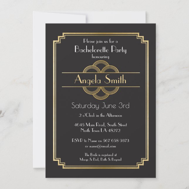 Invitation Fête des mariées Art déco Bachelorette Party 1920 (Devant)