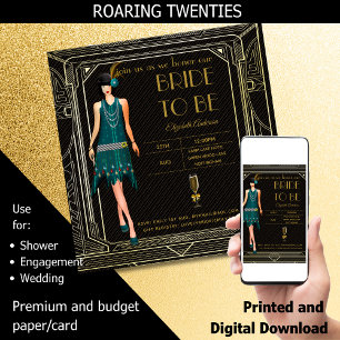 Invitation Fête des mariées Art Déco Great Gatsby Roaring 20'