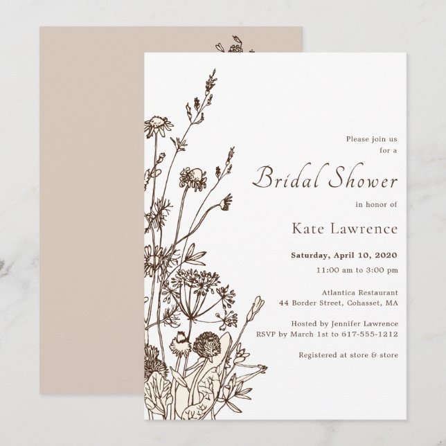 Invitation Fête des mariées automnale Fleur sauvage rustique (Devant / Derrière)
