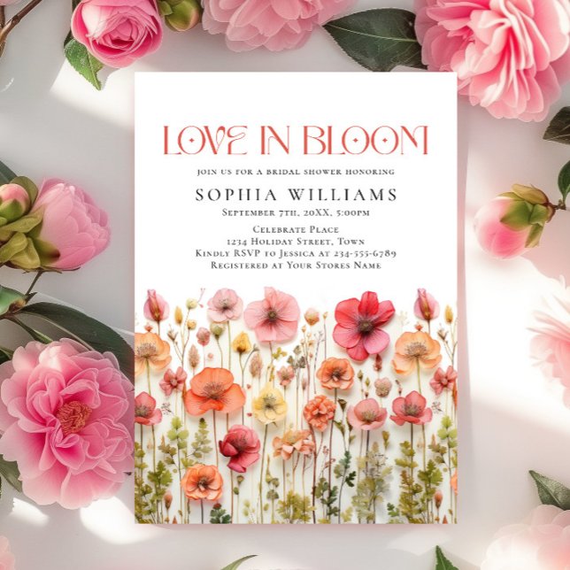 Invitation Fête des mariées aux fleurs sauvages du Boho rose  (Créateur téléchargé)