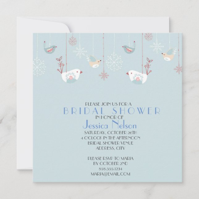 Invitation Fête des mariées aux oiseaux bleus de Noël (Devant)