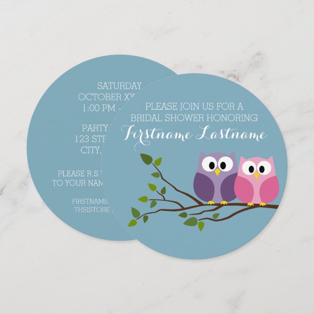 Invitation Fête des mariées avec le Couple d'hibou sur la bra (Devant / Derrière)