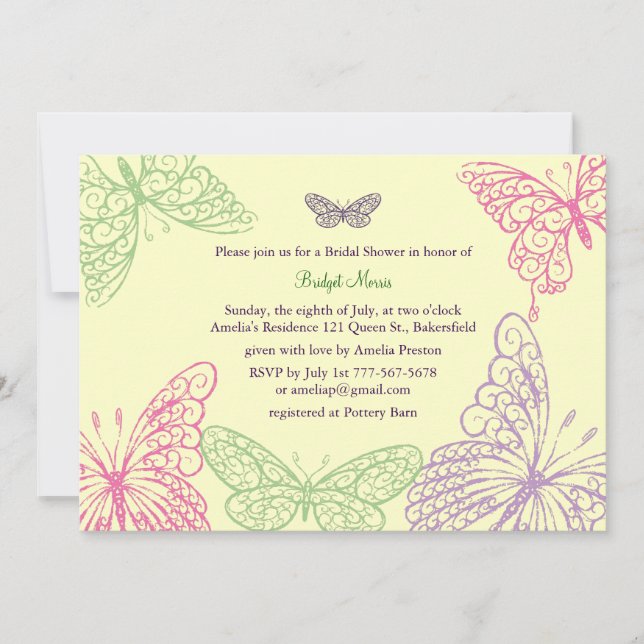 Invitation Fête des mariées Baisers à papillon jaune Invitati (Devant)
