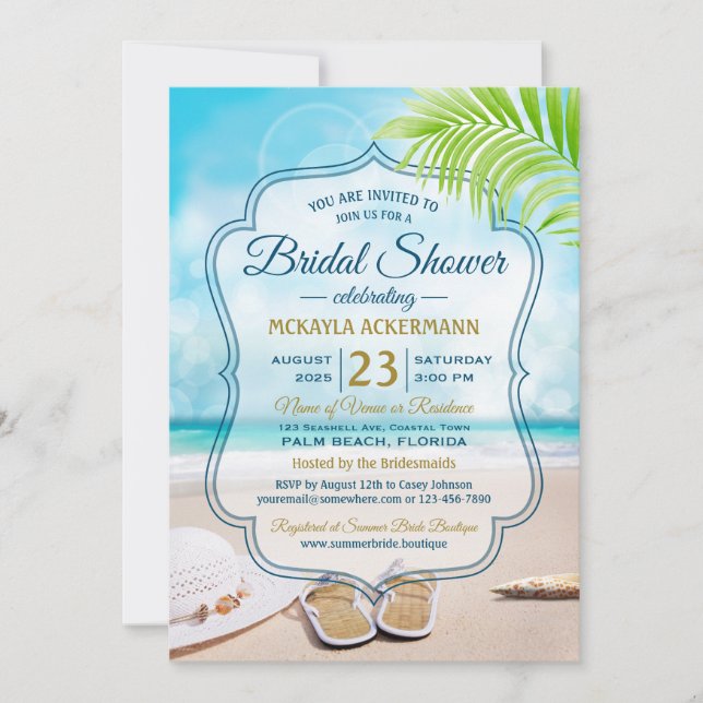 Invitation Fête des mariées Beach Mariage Casquette Palm Leaf (Devant)