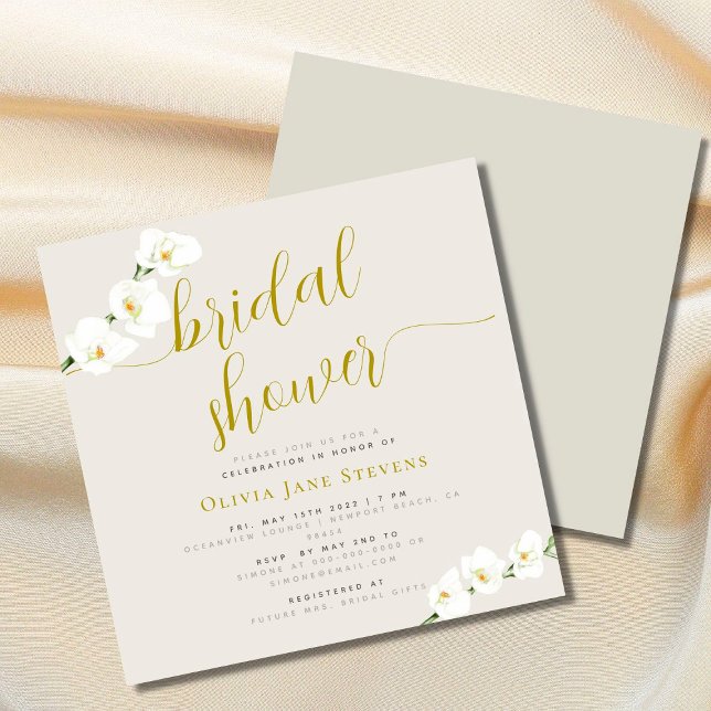 Invitation Fête des mariées beige orchidée blanche moderne et (Créateur téléchargé)