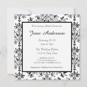 Invitation Fête des mariées Black Daisy Damask Custom Invitat
