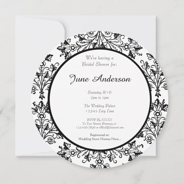 Invitation Fête des mariées Black Daisy Damask Custom Invitat (Dos)