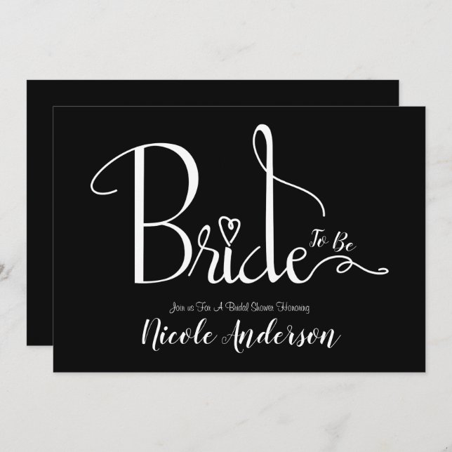 Invitation Fête des mariées Black White Modern Chic Bride (Devant / Derrière)