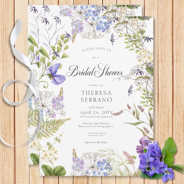 Invitation Fête des mariées blanche de Fleur sauvage rustique (Rustic Purple Sage Wildflower White Bridal Shower Invitation)