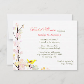 Invitation Fête des mariées blanche d'oiseaux de fleurs print