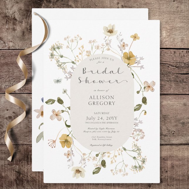 Invitation Fête des mariées blanche du cadre Fleur sauvage ru (Rustic Wildflower Frame White Bridal Shower Invitation)