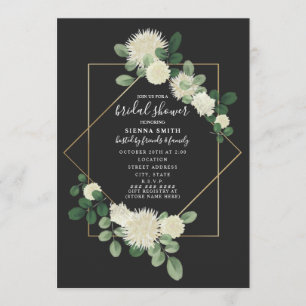Invitation Fête des mariées blanche florale géométrique gris