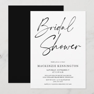 Invitation Fête des mariées blanche noire simple et élégante