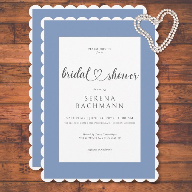 Invitation Fête des mariées bleu et blanc romantique moderne (Modern Romantic Blue & White Bridal Shower Invitation)