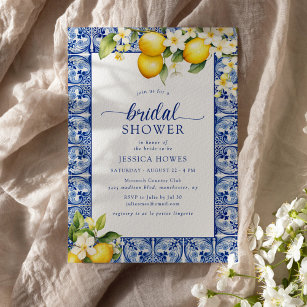 Invitation Fête des mariées Bleu et Citron méditerranéen