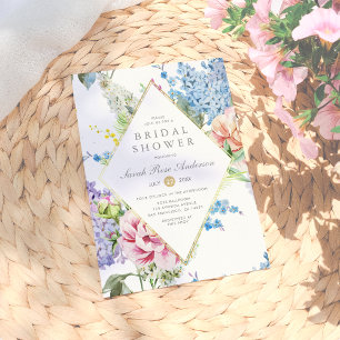 Invitation Fête des mariées   Bleu et pourpre en aquarelle