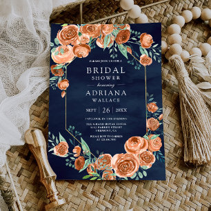Invitation Fête des mariées bleu marine Rose orange brûlée