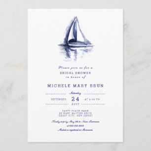 Invitation Fête des mariées bleu marine Watercolor