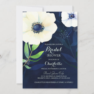 Invitation Fête des mariées bleue de l'Anemone Floral Navy