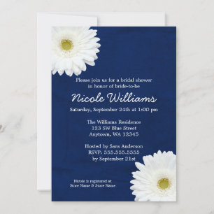 Invitation Fête des mariées bleue marine White Daisy