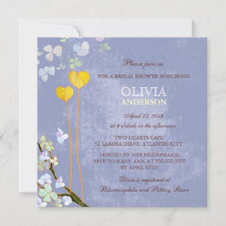 Invitation Fête des mariées Bleue Whimsical Deux Coeurs