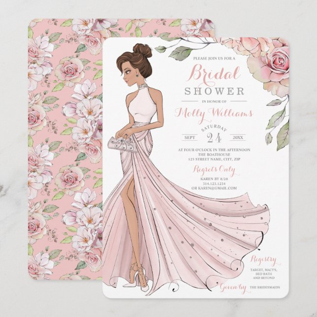 Invitation Fête des mariées Blingy Brunette Bride (Devant / Derrière)
