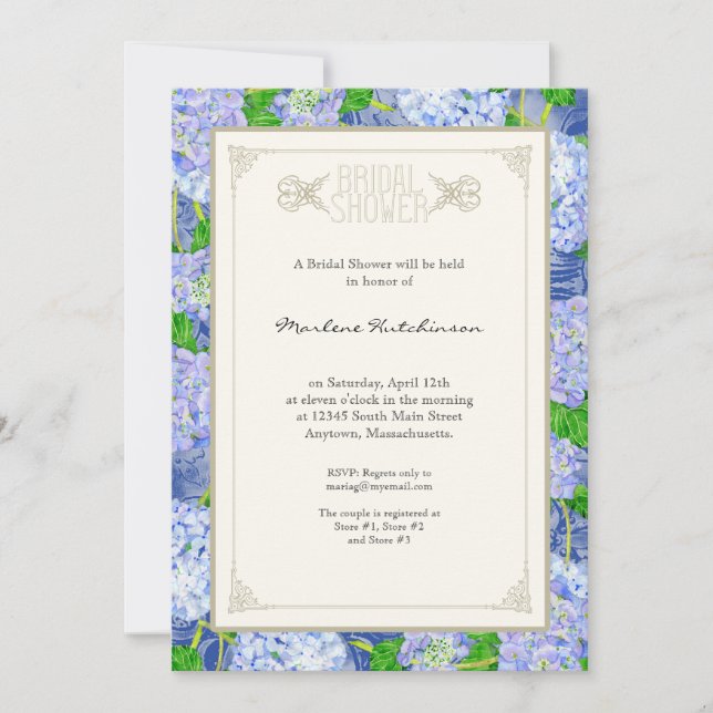 Invitation Fête des mariées Blue Hydrangea dentelle Floral Fo (Devant)
