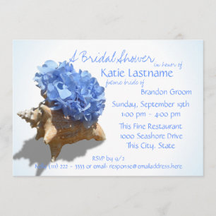 Invitation Fête des mariées Blue Hydrangea et Seashell