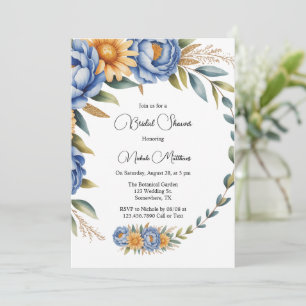 Invitation Fête des mariées Blue Peony et Yellow Daisy