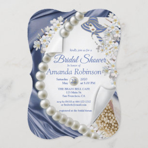 Invitation Fête des mariées Blue Silk & Ivory Pearls