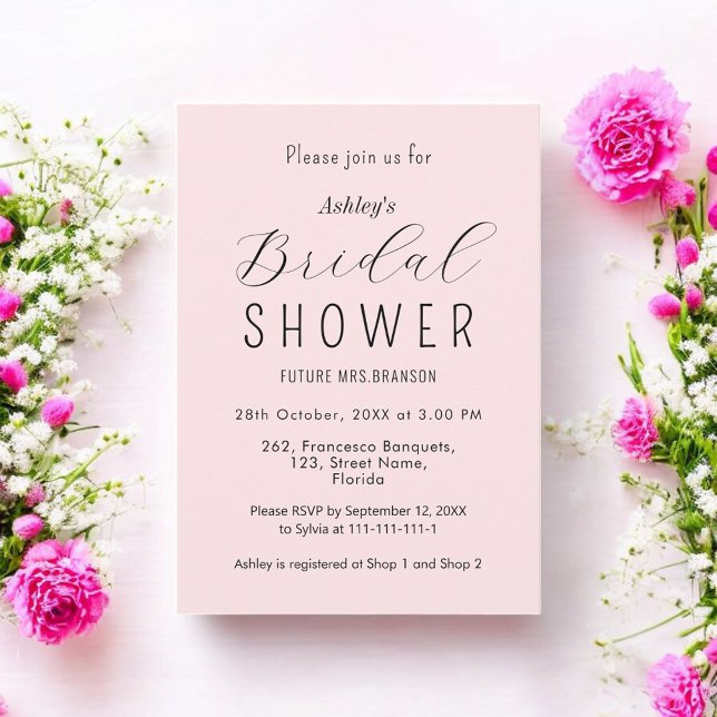 Invitation Fête des mariées Blush rose Calligraphie Invitatio (Créateur téléchargé)