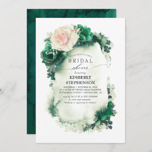 Invitation Fête des mariées bohème rose et vert foncé