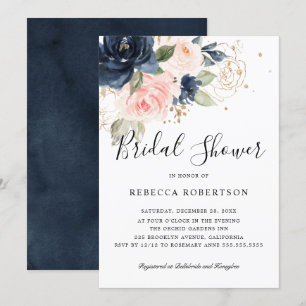 Invitation Fête des mariées Boho bleu bleu bleu rose marine