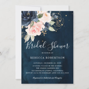 Invitation Fête des mariées Boho bleu bleu bleu rose marine