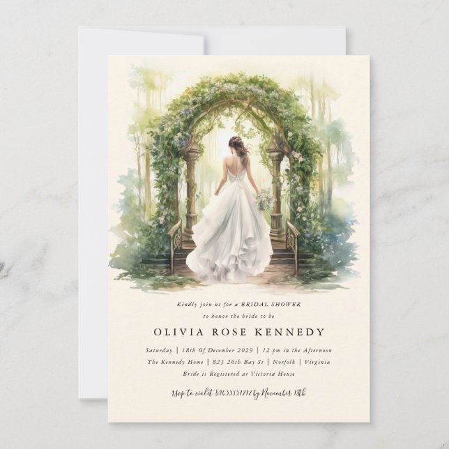 Invitation Fête des mariées Boho de la forêt d'aquarelles enc (Devant)
