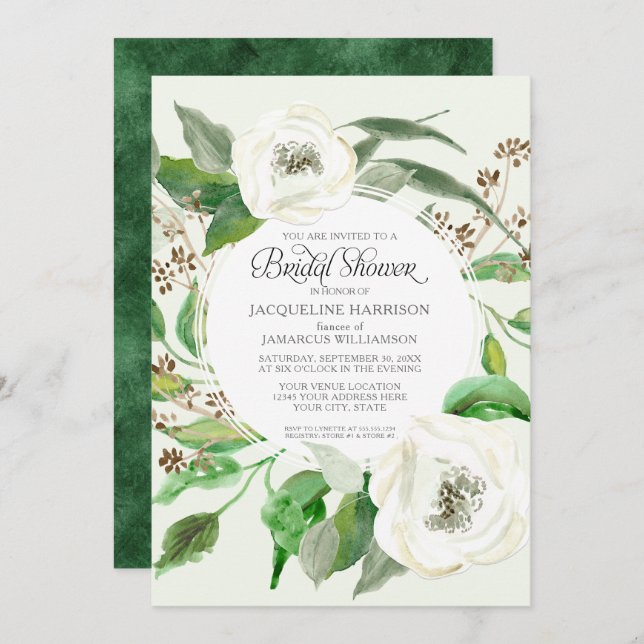 Invitation Fête des mariées BOHO Eucalyptus Rose de feuillage (Devant / Derrière)